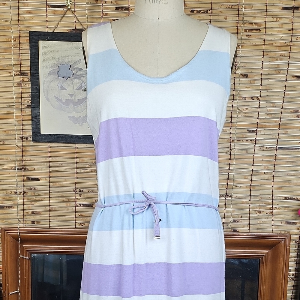 Pastel Striped Sleeveless Midi Dress